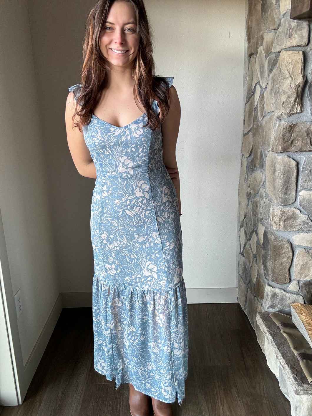 blue floral maxi dress