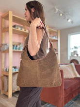 Load image into Gallery viewer, suede khaki hobo bag