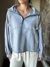 Load image into Gallery viewer, denim blue half zip french terry pullover