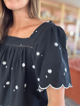 Load image into Gallery viewer, daisy black embroidered top