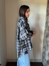 Load image into Gallery viewer, black, grey + white oversized flannel
