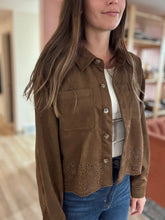 Load image into Gallery viewer, chocolate eyelet suede jacket