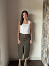 Load image into Gallery viewer, olive denim slit front long skirt