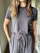 Load image into Gallery viewer, buttery-soft charcoal short sleeve jumpsuit