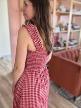 Load image into Gallery viewer, red gingham tiered midi dress