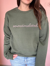 Load image into Gallery viewer, overstimulated olive + coral embroidered sweatshirt | S-2XL