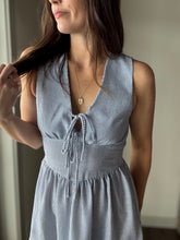 Load image into Gallery viewer, blue garden sun tie dress