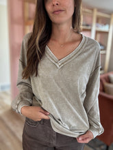 Load image into Gallery viewer, desert khaki v-neck long sleeve tee