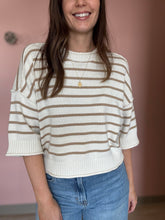 Load image into Gallery viewer, cream + khaki half sleeve stripe sweater