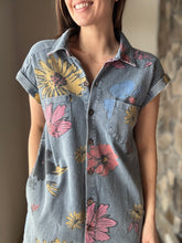 Load image into Gallery viewer, may flowers denim button down dress