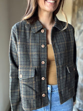Load image into Gallery viewer, forest green + gold plaid jacket