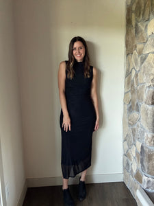 black mesh mock neck dress