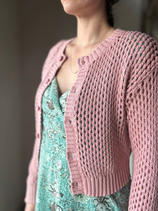 dusty rose crochet button cardigan