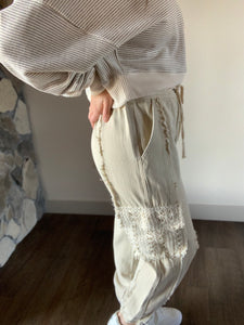 pol beige crochet mix joggers