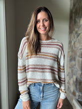 Load image into Gallery viewer, white rose striped relaxed sweater