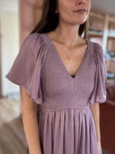 Load image into Gallery viewer, plum noir satin midi dress