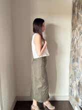 Load image into Gallery viewer, olive denim slit front long skirt