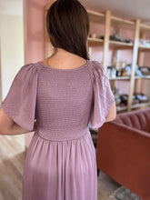 Load image into Gallery viewer, plum noir satin midi dress