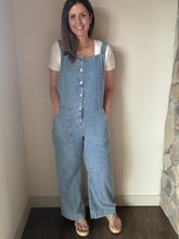 Load image into Gallery viewer, denim button down overall jumpsuit