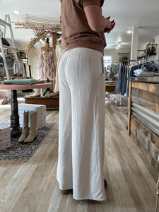 oatmeal smocked waist wide leg pants