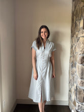 Load image into Gallery viewer, dusty blue button down collared cotton dress