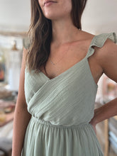 Load image into Gallery viewer, steady surplice top tiered sage midi dress