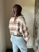 Load image into Gallery viewer, taupe, cream + black stripe loose fit sweater