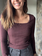 Load image into Gallery viewer, bordeaux pointelle knit long sleeve top