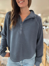 Load image into Gallery viewer, denim ribbed henley pullover