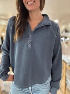 denim ribbed henley pullover