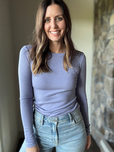 ultra soft periwinkle crew neck long sleeve tee