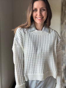 lightweight white waffle sweater