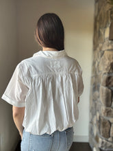 Load image into Gallery viewer, white surplice ruched cotton shirt