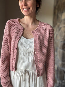 dusty rose crochet button cardigan