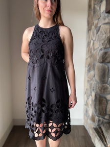 black crochet lace halter dress