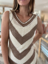 Load image into Gallery viewer, ivory + brown chevy crochet dress