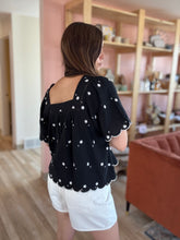 Load image into Gallery viewer, daisy black embroidered top