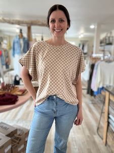 soft almond checkered dolman top