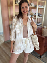 Load image into Gallery viewer, cream + taupe stripe oversized button down