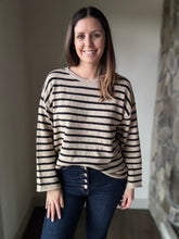 Load image into Gallery viewer, taupe + black stripe sweater