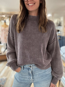 plum mineral washed mock sweater