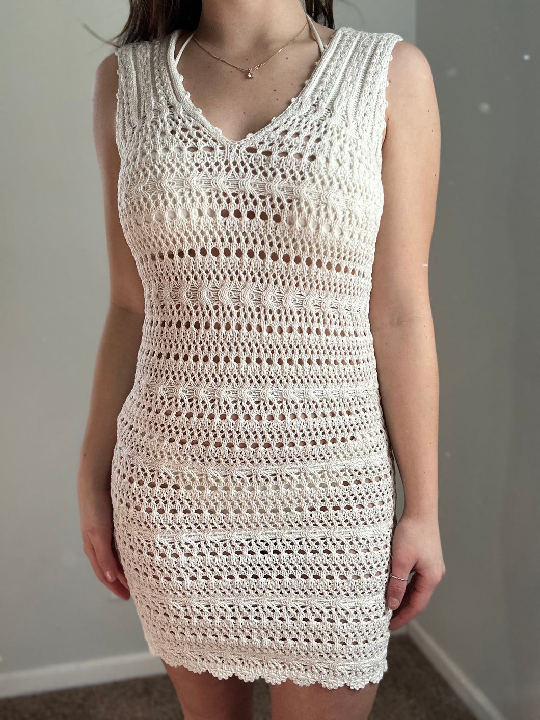 ivory jaz open knit mini dress