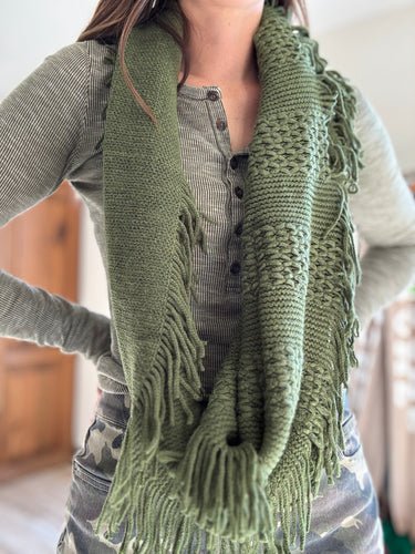 olive pointelle fringe infinity scarf