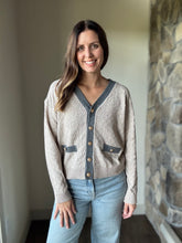 Load image into Gallery viewer, taupe checkered weave button cardigan