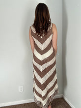 Load image into Gallery viewer, ivory + brown chevy crochet dress