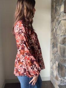 burgundy floral twist front top