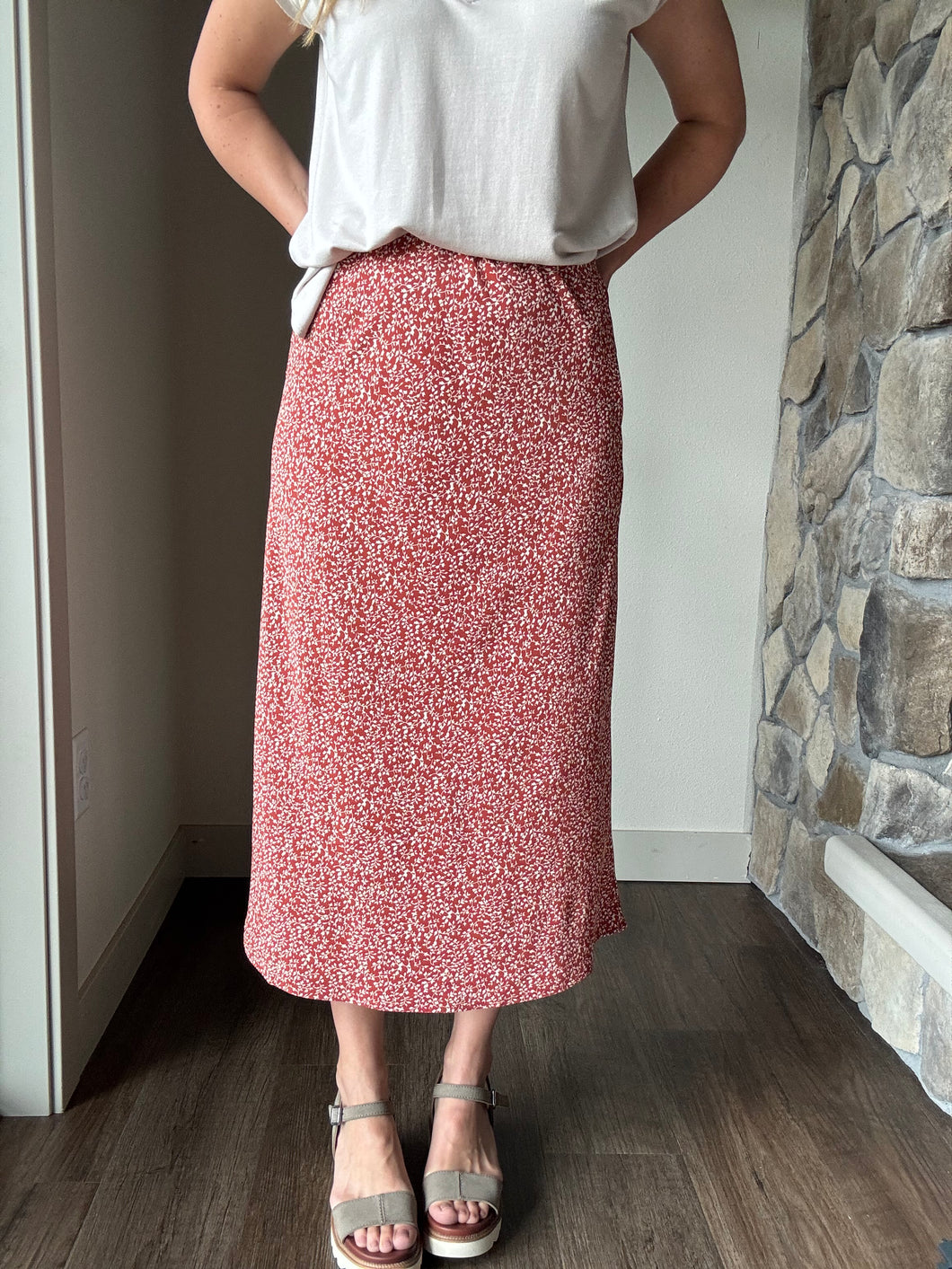 poppy dainty floral midi skirt