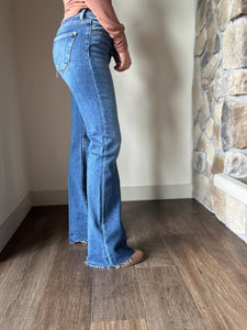 dark high rise flare jeans