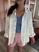 Load image into Gallery viewer, cream mixed polka dot gauze button down