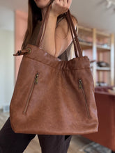 Load image into Gallery viewer, saddle brown soft leather drawstring purse